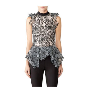 Nha Khanh‎ Nyla Top Sleeveless Floral Appliqués High Neck Ivory Black Size 0